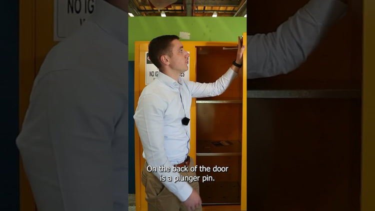 Storemasta's Braden Urquhart demonstrates how to trouble shoot and fix one of the possible issues preventing your Storemasta safety cabinet handle from properly self-closing and self latching.